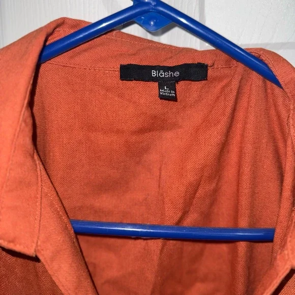 Rust Orange Button-Up Dress with Cap Sleeves - Picture 4 of 8